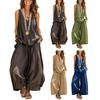 Women's Summer Sleeveless 2 Piece Outfit V Neck Top And Wide Leg Pants Set Casual Vacation Matching Lounge Set