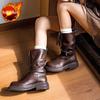 Fashion Autumn Winter Platform Warm Leather Round Toe Mid Calf Shoes Woman Y2k 2025 New Designer Luxury In Pu Half High Boots for Women