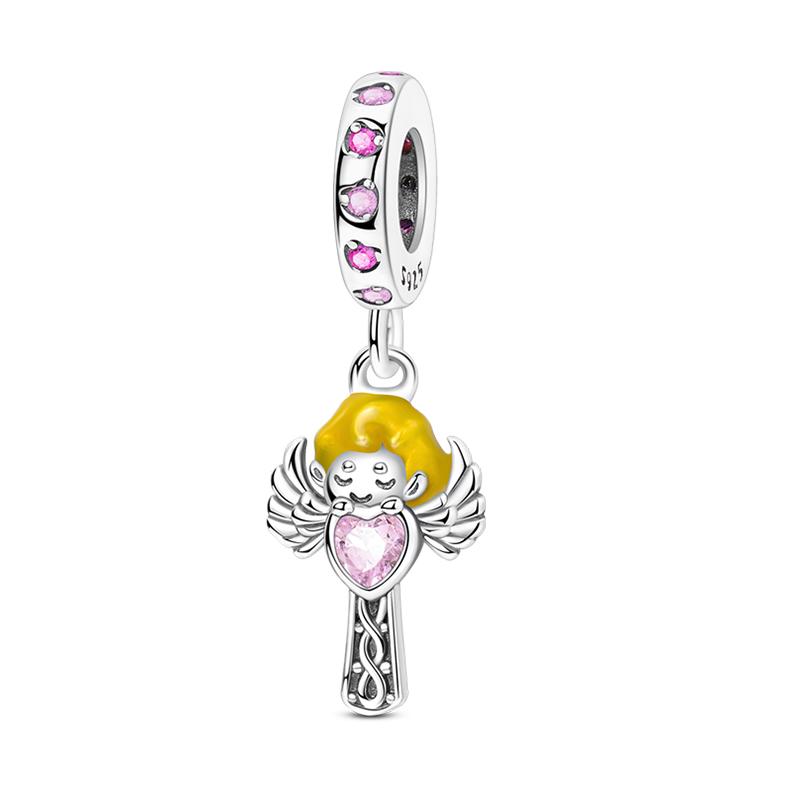 925 Silver Guardian Angel Charms Beads Angel Wings Drunk Angel DIY Bracelet Jewelry Gift for Birthday Lucky