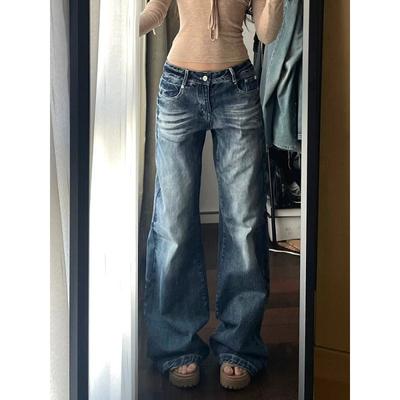 Vintage High Waist Women Jeans Gradient American Fashion Street Jeans Wide Leg Jeans Women Denim Pants Baggy Denim Pants Plus Size
