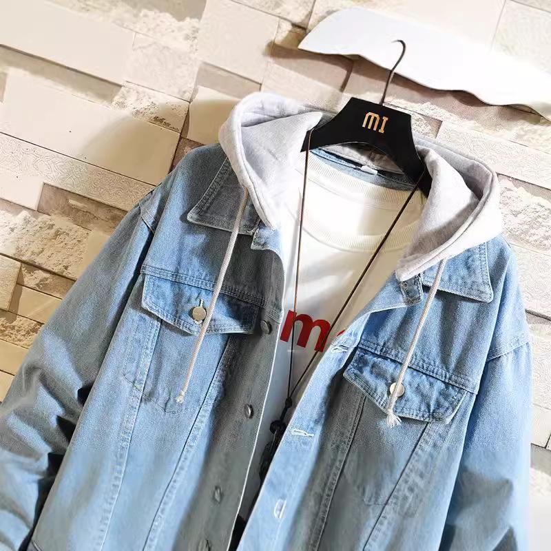 Hooded Denim Jacket: 2023 Korean Style, Color Block, Plus Size, Unisex, Loose Casual Outerwear.