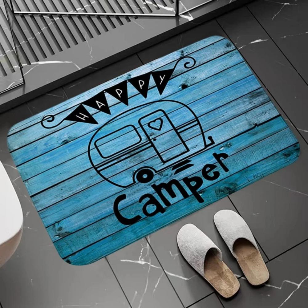 Whimsical Camper Van Pattern Doormat Cheerful Outdoor Adventure Theme Non Slip Rug for Bedroom Kids Room Living Room Floor Mat