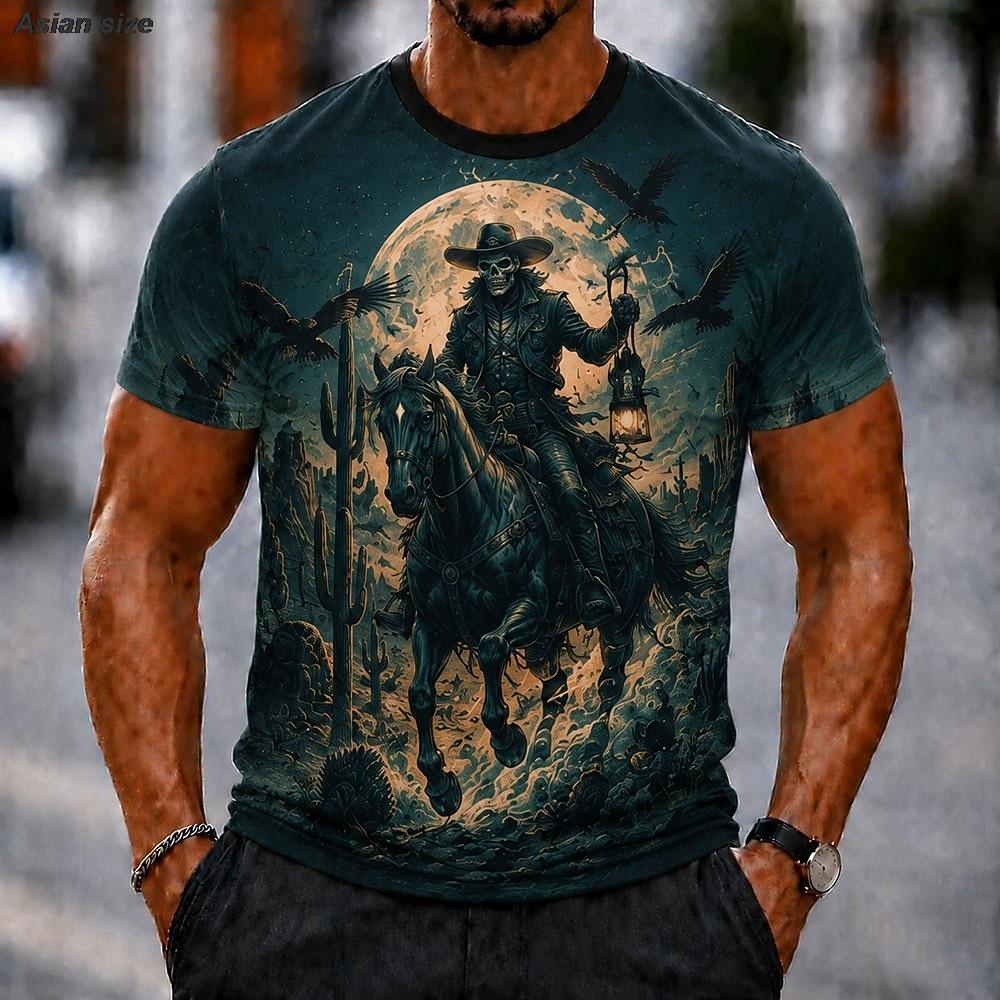 Halloween Men's Skull Bone T Shirt Short Sleeve 3D Print Crew Neck Gothic Street Dark Party All Seasons Clothing