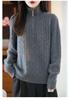 Women's Polo Collar 100% Pure Wool Sweater - Thickened, Zip-Up, Cable Knit, Long Sleeve Base Layer for Autumn and Winter