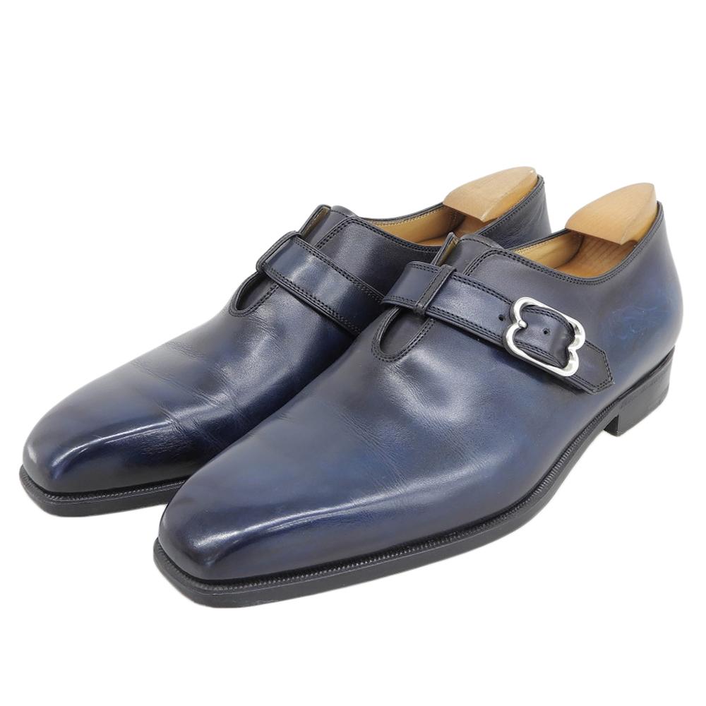 berluti Olga-era B-buckle single monk strap shoes, men's, navy, size 7 1/2, made in 2015 shoes 7 1/2 NavyUsed