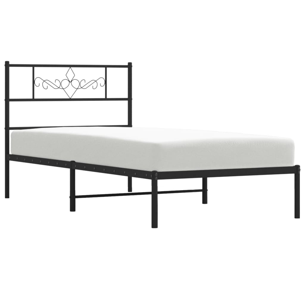 Metal Bed Frame with Headboard Black 90x200 cm