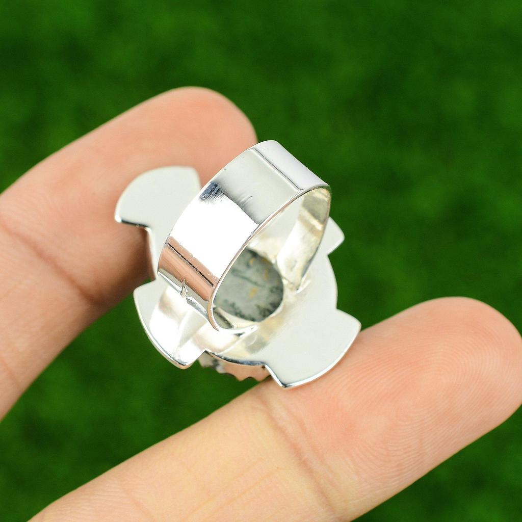 925 Sterling Silver Tree Agate Stone Birthday Statement Anniversary Ring US 8