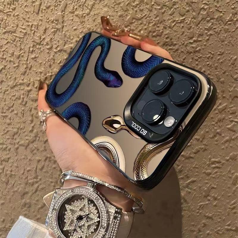 Trendy Blue Gold Snake Case for iPhone 14Pro/15ProMax/16Pro/17.