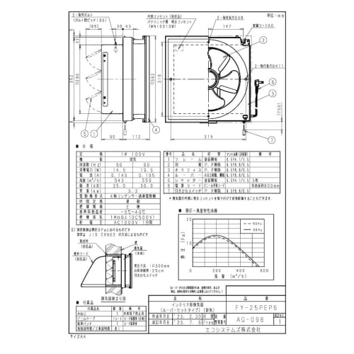 Panasonic Interior Ventilation Fan Exhaust Standard Louver Set Type Drawstring Shutter Width 362 X Depth 202 X Height 366mm FY-25PEP6