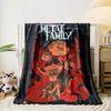 A Cartoon Family Poses with Rock Hand Gestures, Surrounded by Red Flames. for All Seasons Blanket Lunch Break Throw Gift