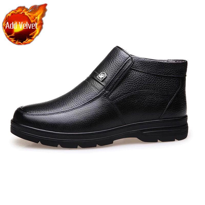 

Men s Winter New Soft Leather Casual Shoes Warm Fleece Lined Thickened Anti Slip Work Shoes for Office Black 38