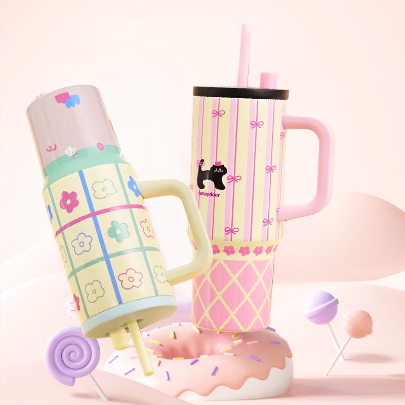 710ML Large Capacity Thermos Bottle With Handle Straw Tumbler Insulated 316 Stainless Steel Keep Cold Hot Big MAC Ice Water Cup