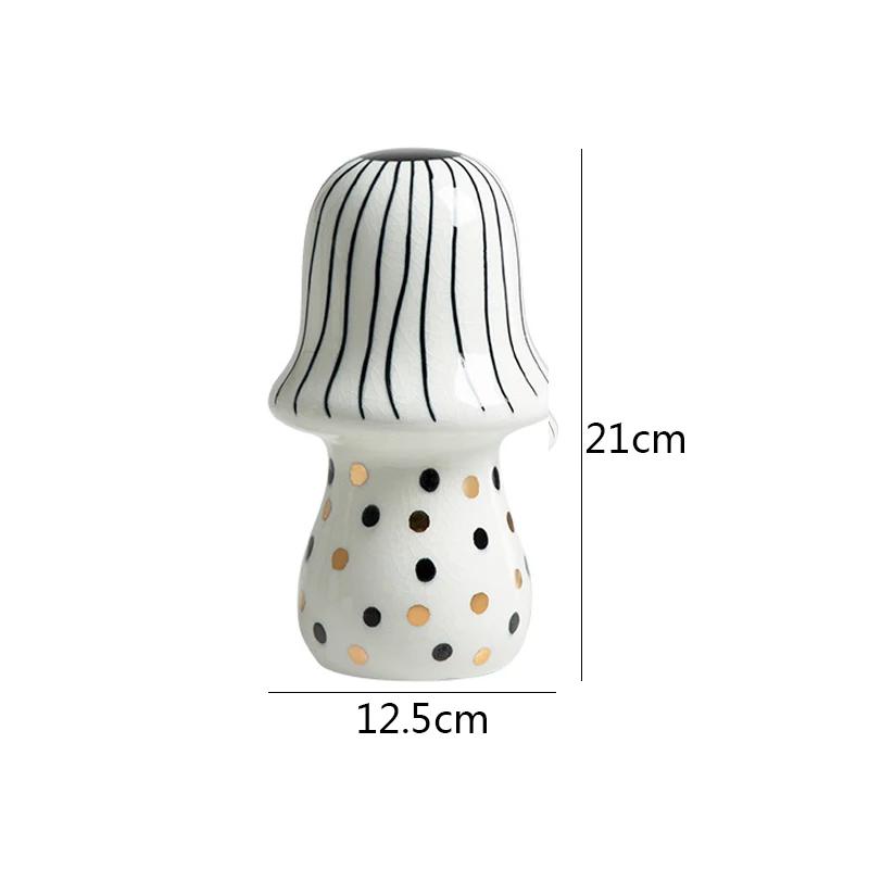 Modern Hand Painted Ceramic Round Dot Mushroom Statue Creative Abstract Crafts Sculpture Desktop Figurines Home Decor Ornaments