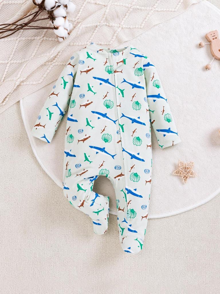 Newborn Long Sleeve Bodysuit with Double Zipper for Easy Change - Autumn/Winter Belly Protection, Prevents Chills