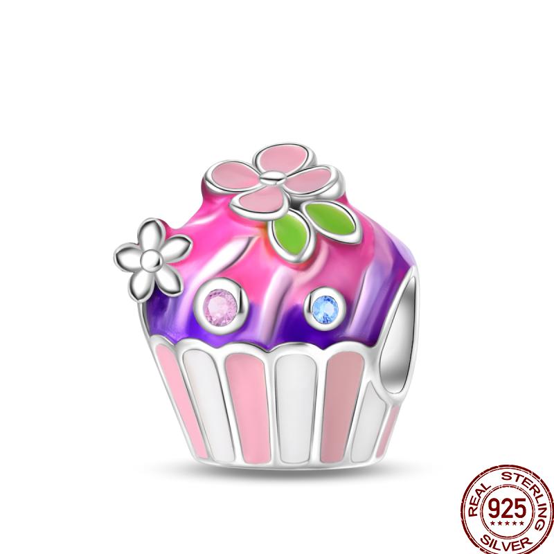 Copper Dessert Afternoon Tea Series Pink Zircon Sweets Playground Series Suitable Fit Pan Original Bracelet Diy