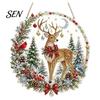 Christmas Snowman Gift Ideas Xmas Hanging Ornament, Round Acrylic Santa Reindeer Seasonal Winter Room Decor Door Sign for Festive Window Wall Parties