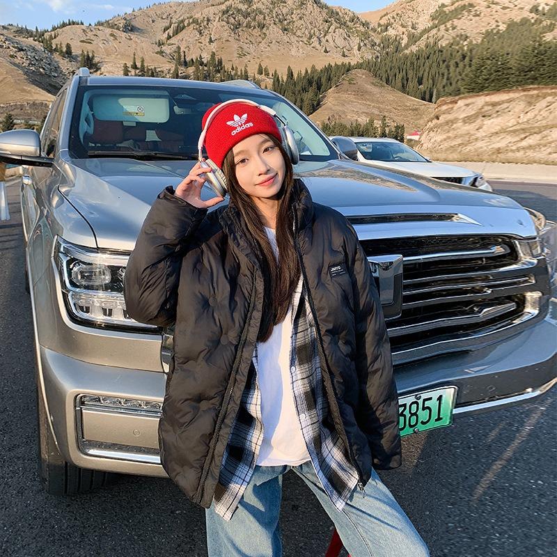 New winter cotton-padded clothes women's thick down cotton-padded clothes small embossed rhombus cotton-padded jacket stand-up collar jacket