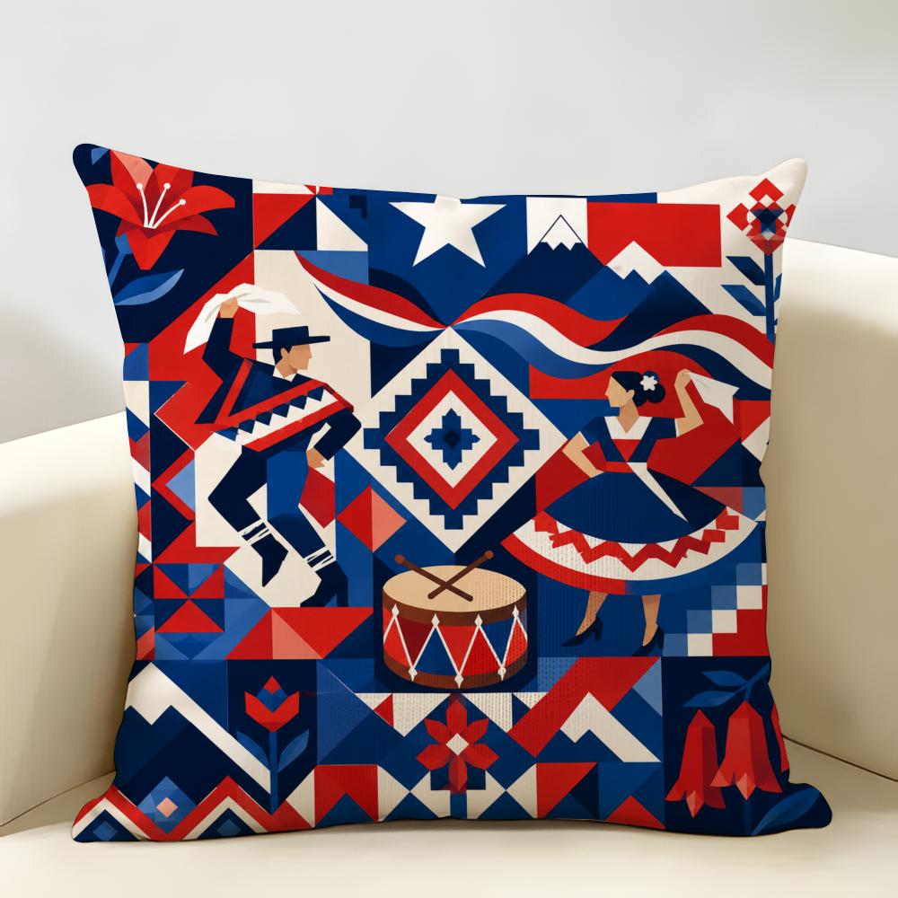 Fiestas Patrias Cushion Cover Durable Hypoallergenic Organic Linen Pillow Cover Short Size Washable Skin-Friendly