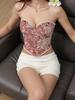 French Lace Tie Fishbone Camisole - Retro Floral Print Women's Top