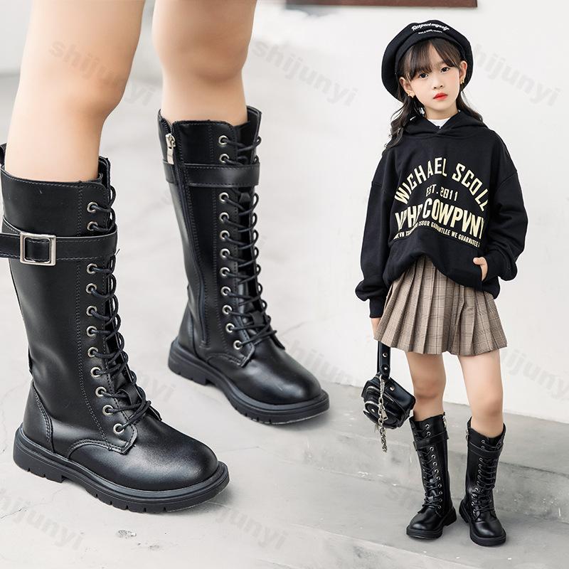 Autumn/Winter Girl Boots Platform Zipper Knee-High Boots Soft Plush Warm Buckle Up Outdoor Kids High Boots
