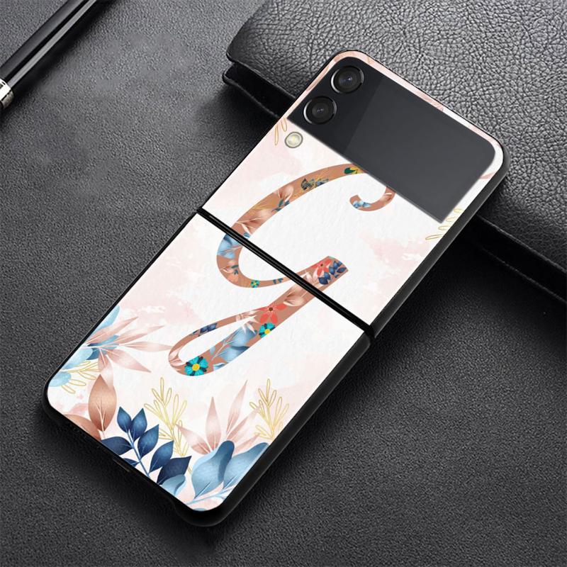 Floral Pattern Leaf Letter Art Phone Case For Samsung Galaxy Z Flip 4 Z Flip3 5g Shell For Galaxy Z Flip Hard Cover Couqe