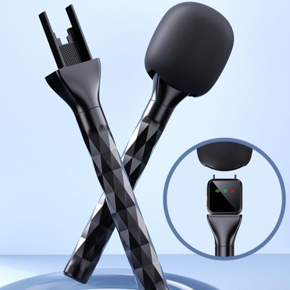 Handheld Lavalier Interview Microphone Adaptor Universal with Windproof Sponge Microphone Handheld Grip Stick Black Mic Handle