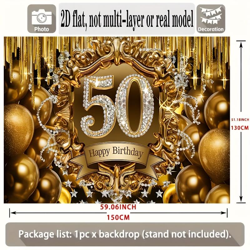 Black Golden 50th Birthday Banner, Luxurious Backdrop Wall Decor for Party