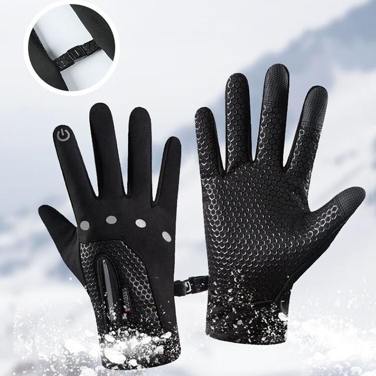 Waterproof Cycling Gloves, Large Size, Winter Touchscreen Compatible, Motorcycle Anti-Cold Fleece-Lined Thick Warm Windproof Winter Gloves