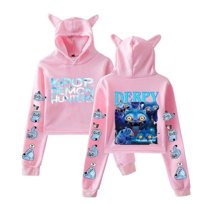 Women's Cat Ears Hooded Cartoon Characters Long Sleeve Crop Tops Cartoon Derpy Tiger Hoody Autumn Girls Hoodies