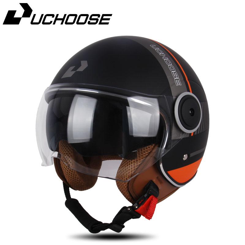 UCHOOSE 3/4 Open Face Motorcycle Helmets With For Men Women Vintage Moto Bike Cascos Scooter Protective Helmets