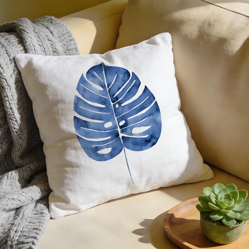 Cushion Cover Washed Linen Soft Breathable Decorative Case for Sofa Home Pillow Cover Elegant Blue Floral