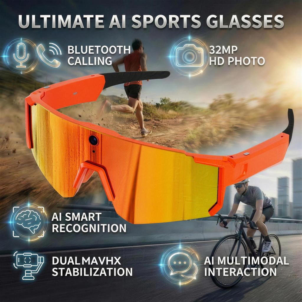 New 800W HD Smart Glasses 32GB Anti-Shake Camera Glasse Video Record AI Translation Sport Sunglasses Driving IP66 Goggles Bluetooth Playback Unisex