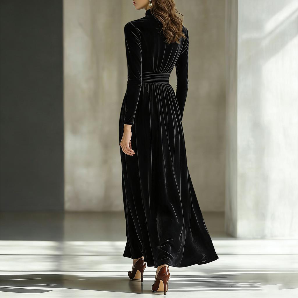 Ladies' Fashionable Long Sleeved Waist Slimming Dress With A Large Swing