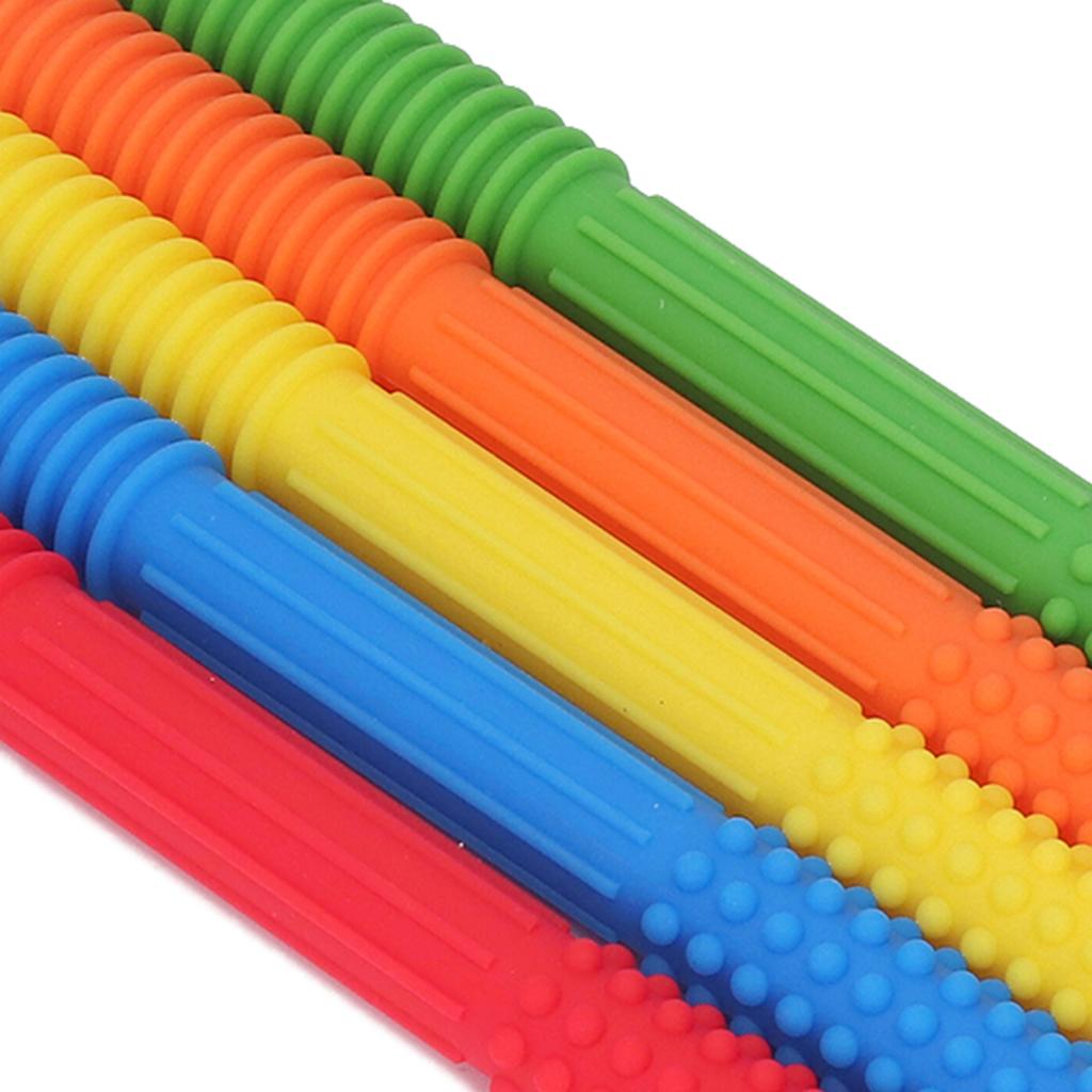 5Pcs Baby Teething Tubes Toy Silicone Bite Resistant 5 Colors Baby Chew Straw for Infants Toddler Boy and Girl