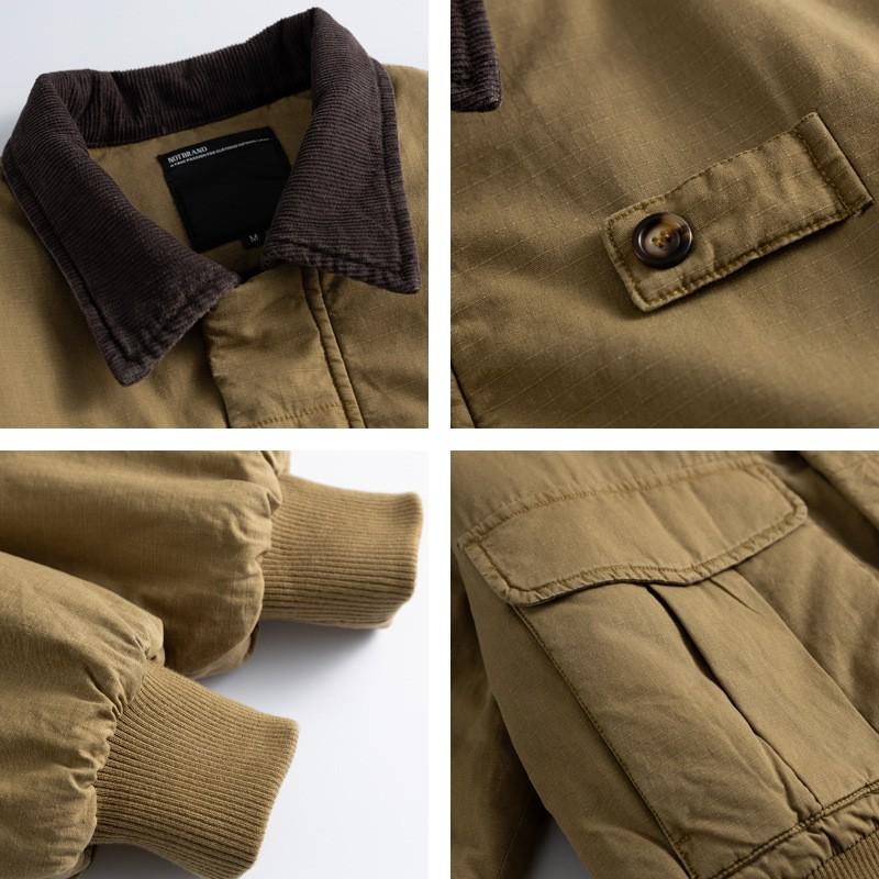 Unisex Vintage Japanese Style Washed Cotton Utility Jacket Winter Loose Fit Warm Outerwear Gray Green Khaki