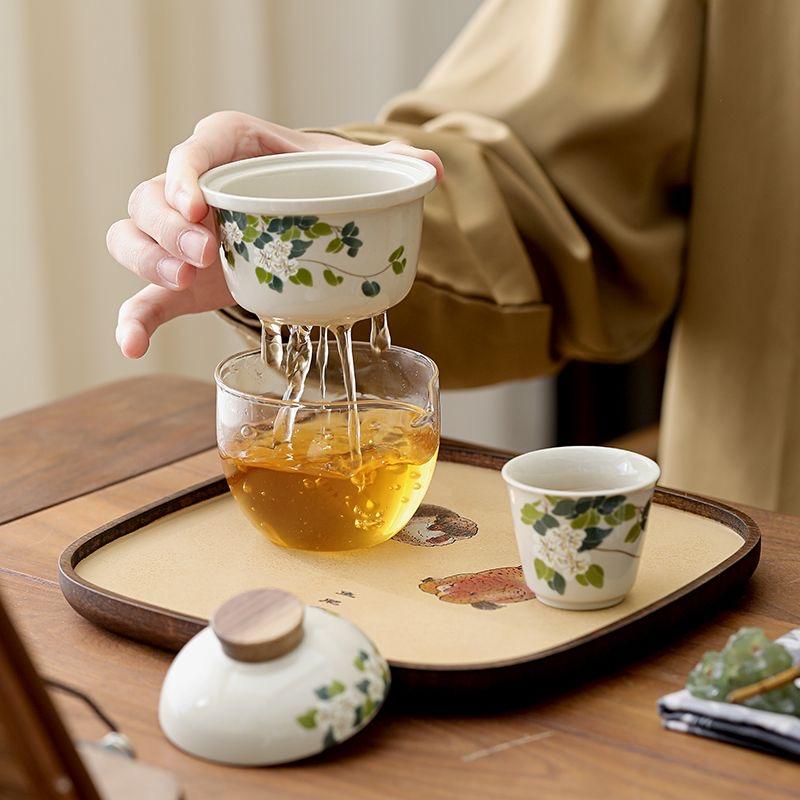 Ceramic Teapot Cup Set Outdoor Travel Tea Set Kung Fu Tea Set Glass Ceramic Teapot 1 Pot 2 Cups Storage Portable Tea Accessories