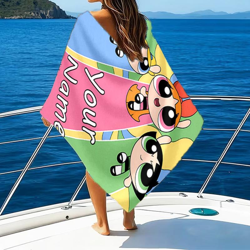 1pc The Powerpuff Girls11 Beach Towel with Custom Name, Beach/Swimming/Bath/Picnic/Camping Towel, Suitable for Seaside Beaches