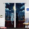 Room Darkening Flat Printing Curtain Cat Roof Polyester Birthday Party Perfect Bedroom Living Decoration Set Of 2 Made Washable Area Ready