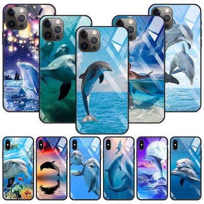 Husa din sticlă cu delfin drăguț cu animale de mare albastră pentru Iphone 12 11 Pro Max 14 13 12 Mini Fundas X Xr Xs Max 8 7 6s Plus Cover Shell Fundas