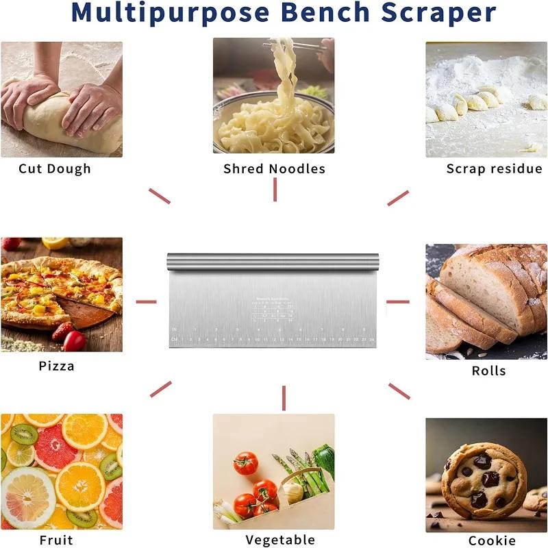 Stainless Steel Dough Scraper with Scale Pastry Cutter Cake Spatula Bread Pizza Flour Scraper Baking Tools