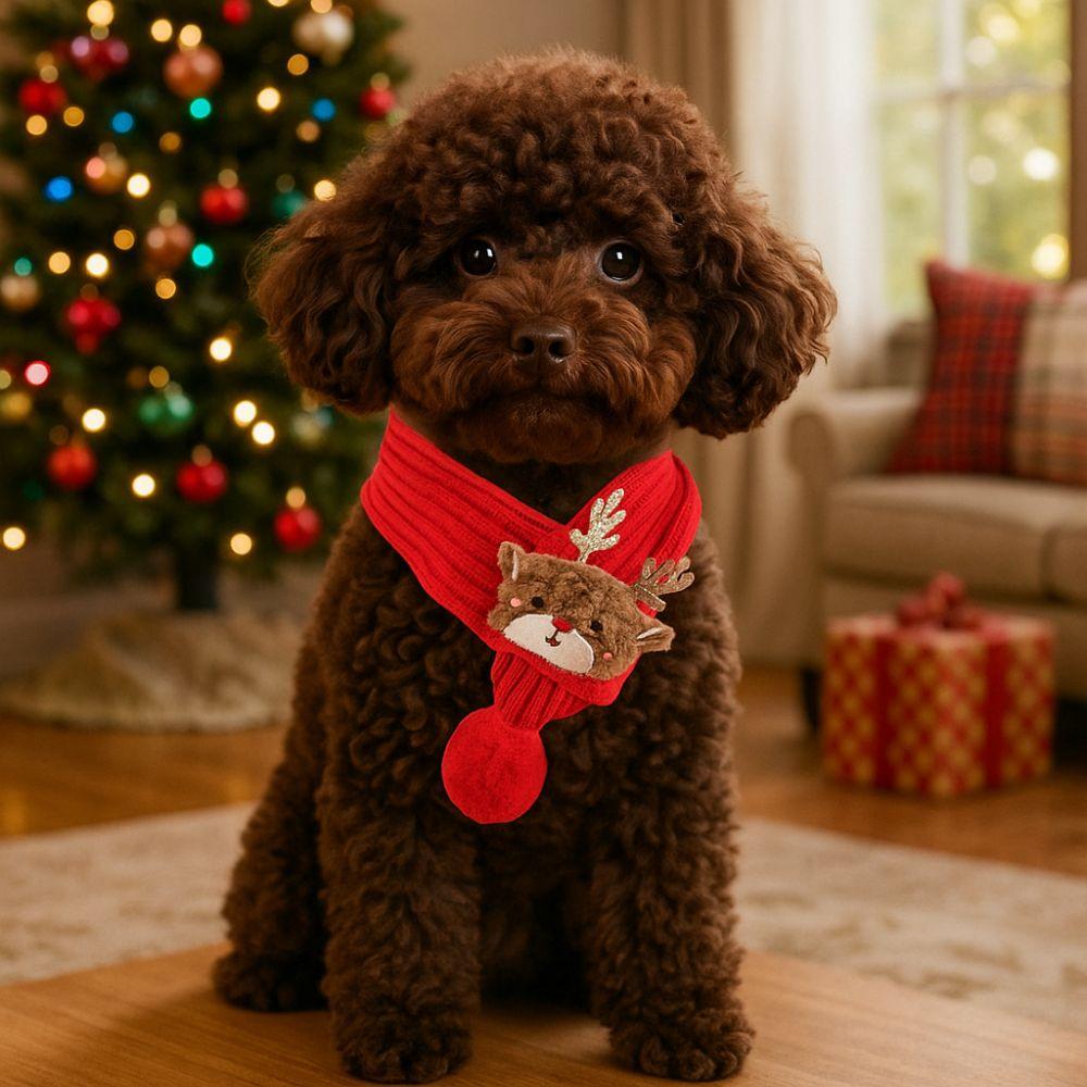 Red Green Dog Knitted Scarf Warm Pet Warm Scarf Decorative Pet Christmas Scarf Winter Season