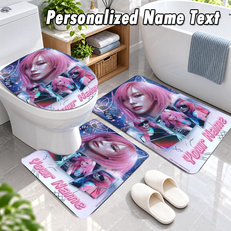 aespa Custom Name 3Pcs Flannel Bathroom Mat Set Toilet Rug Personalized Bath Decor