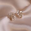New Design Sweet Rhinestone Flower Stud Earrings For Women Elegant Imitation Pearl Crystal Zircon Earring Korean Party Zircon