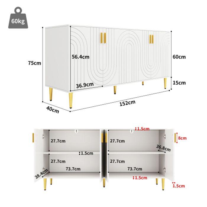 Bufet - MUVOE - Design unic - Alb - Auriu - 152x40x75 cm