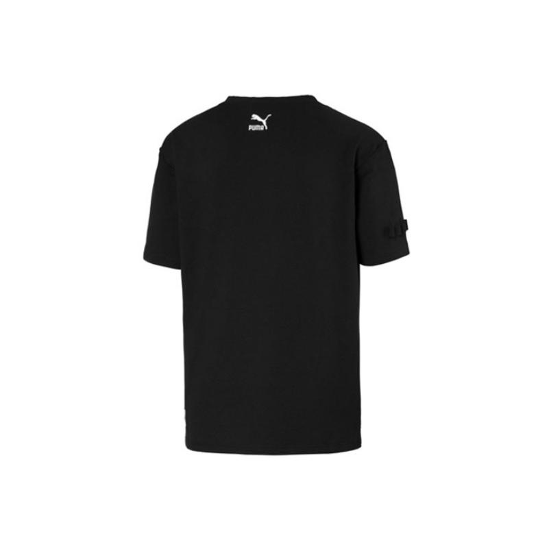 Puma Logo Print Short Sleeve T-Shirt Unisex Tops Black 595559-01