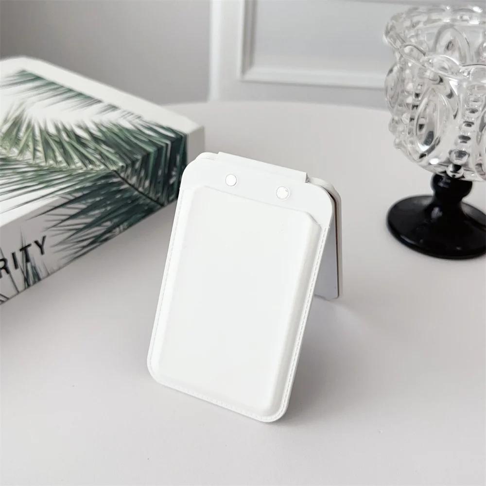 

Luxury For Magsafe Magnetic Card Holder For iPhone 16 15 14 13 12 Pro Max Flip Make-up Mirror Silicone Bank ID Card Wallet ,/;l