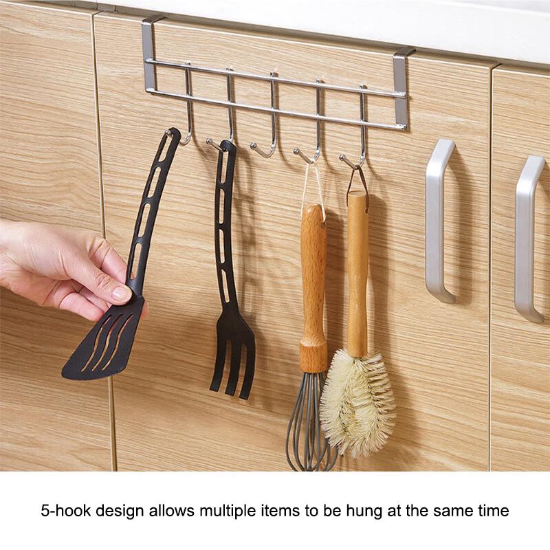 No Drill Over Door Hooks 5 Hooks Heavy Duty Organizer Space-Saving Wall Hanger For Coat Key Towel In Closet Bedroom Hallway