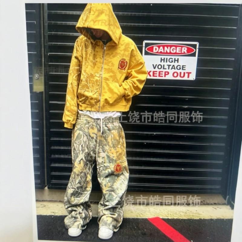 Oversized Y2K Streetwear Hoodie Set With Contrast Camo Print Loose Fit Sweatshirt Straight Leg Pants Teens