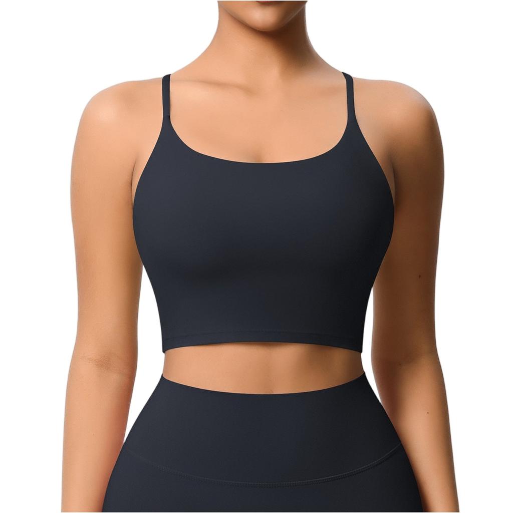 Women's Y Back Sports Bra - Padded Low Impact Spaghetti Thin Strap Workout Yoga Top