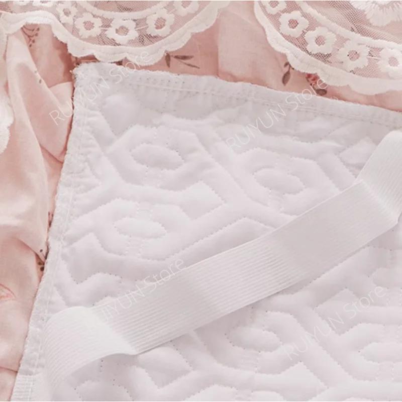 Flower Decorative Princess Lace Bed Skirt 100% Cotton-padded Thicken Bed Skirt Home Non-slip Mattress Cover Protector Bed Cover